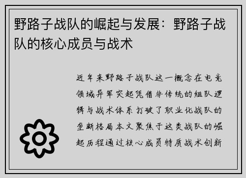 野路子战队的崛起与发展：野路子战队的核心成员与战术